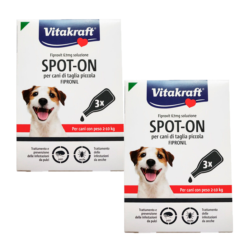 2 Confezioni 6 Pipette VITAKRAFT SPOT-ON Antipulci e Zecche Cani Taglia Piccola