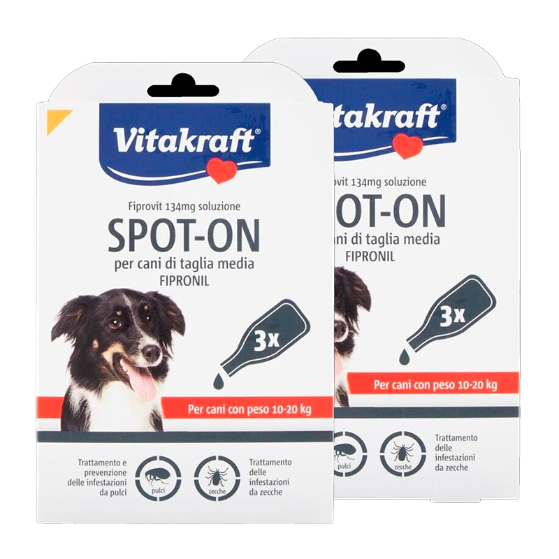2 Confezioni 6 Pipette VITAKRAFT SPOT-ON Antipulci e Zecche Cani Taglia Media