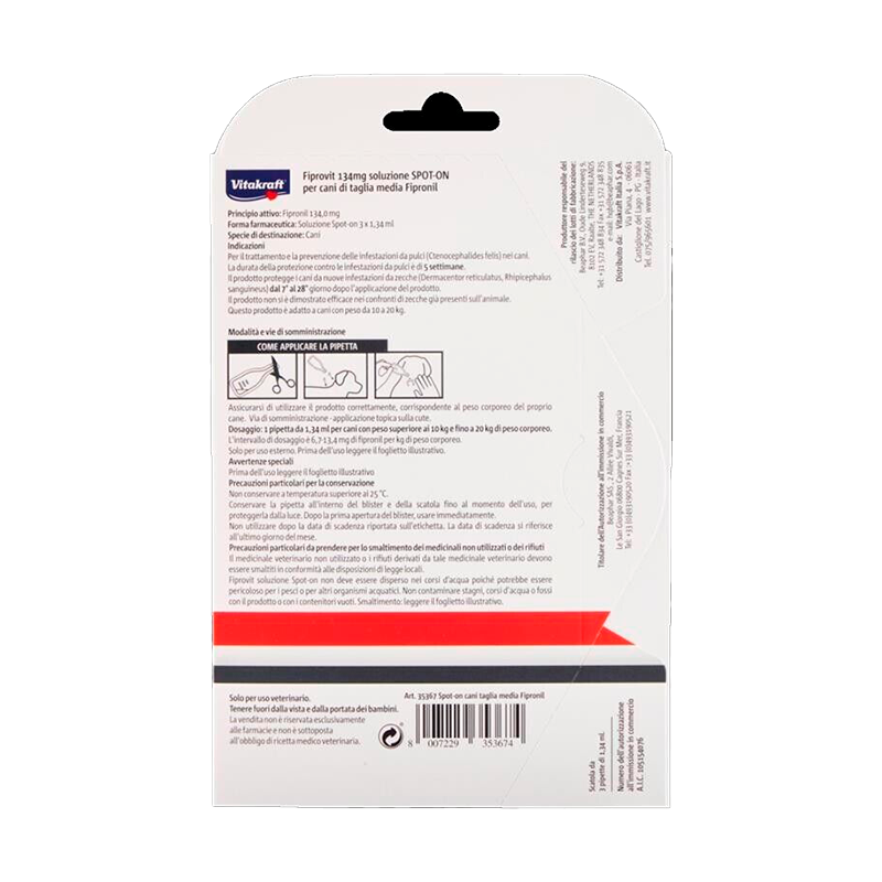 Vitakraft 2 Confezioni 6 Pipette VITAKRAFT SPOT-ON Antipulci e Zecc...