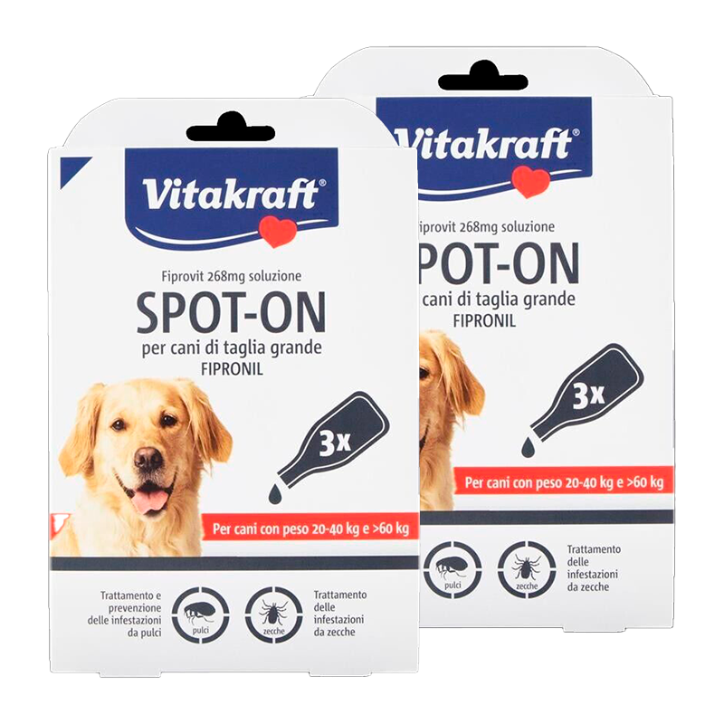 2 Confezioni 6 Pipette VITAKRAFT SPOT-ON Antipulci e Zecche Cani Taglia Grande