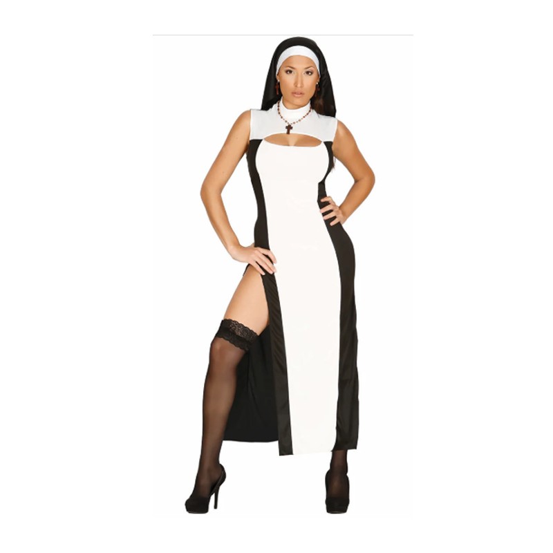 Costume suora sexy Carnevale Halloween abito vestito per adulti Donna S,M,L