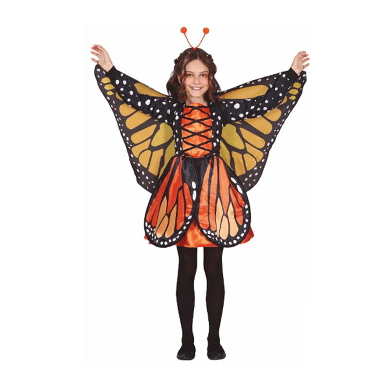 Costume da farfalla bambina carnevale vestito con ali arancione travestimento