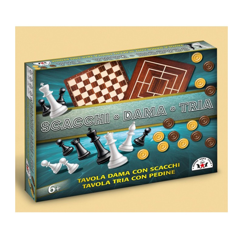 Edizione Marca Stella Scacchi Dama Tria - Gioco Società da Tavolo c...
