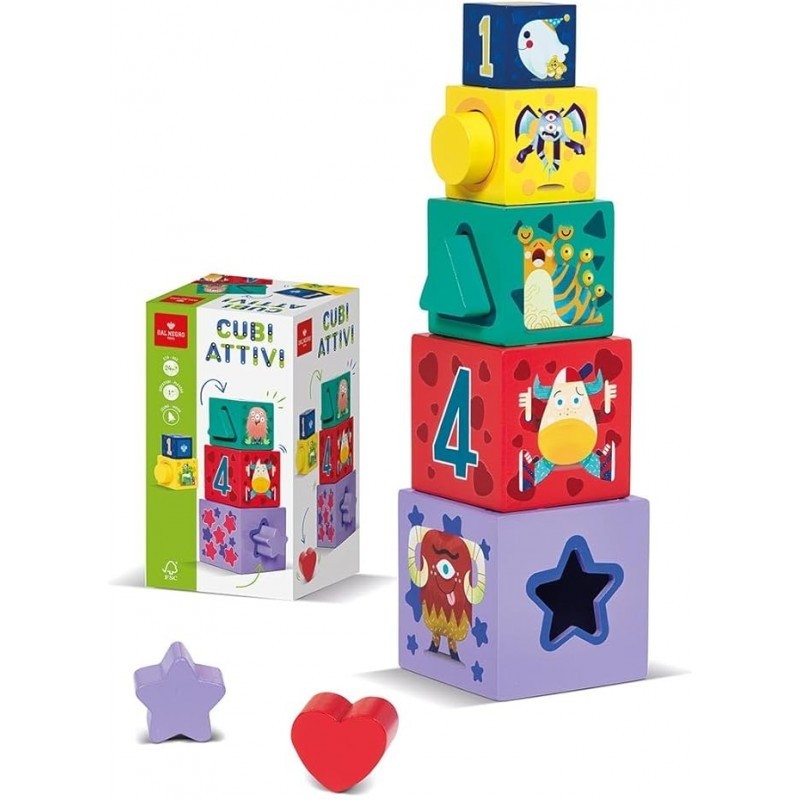 Gioco Costruzioni in Legno Colorato Educativo Per Bambini Cubiattivi 2 anni +