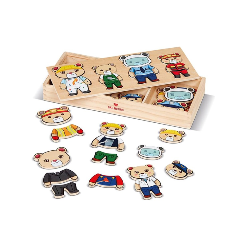 Gioco In Legno Orsetti a lavoro da vestire mestieri puzzle Educativo Bambini 3+