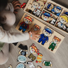 Gioco In Legno Orsetti a lavoro da vestire mestieri puzzle Educativo Bambini 3+