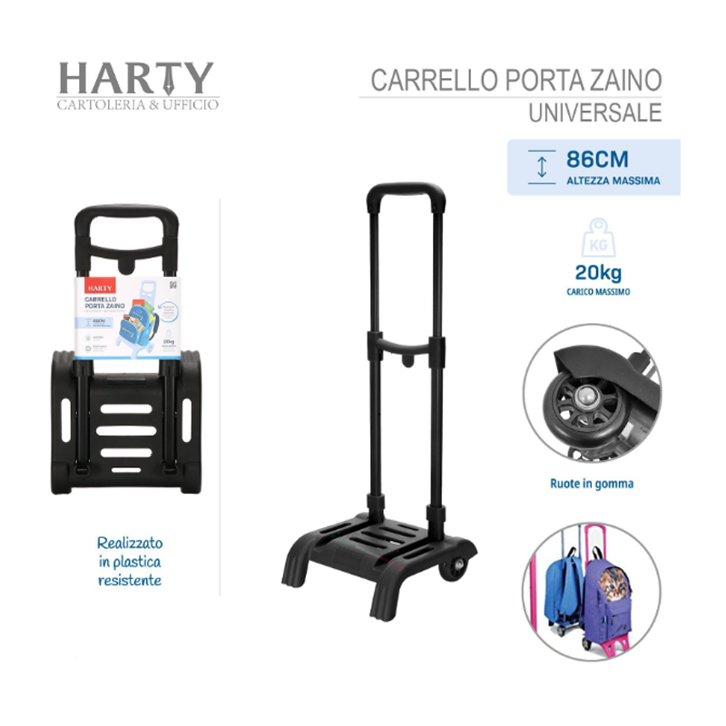 Harty Carrello trolley porta zaino cartella a 2 ruote per scuola ba...