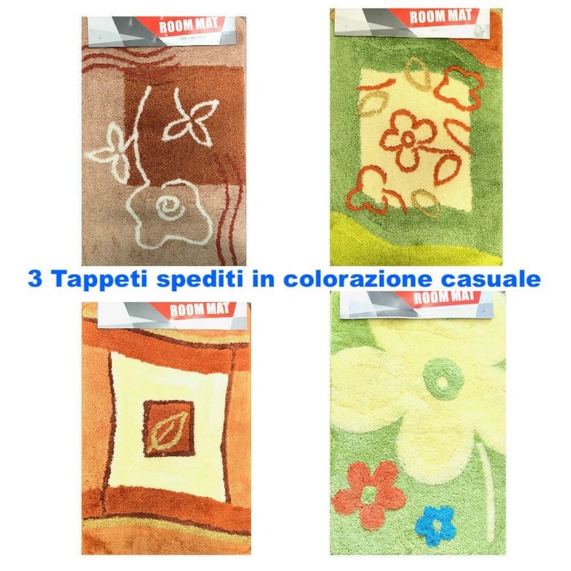 3 x tappeto bagno vari colori cotone riccio con base antiscivolo 60 x 40 cm