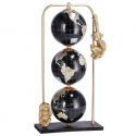 Mappamondo da tavolo base metallo 3 sfere arredo stile vintage nero 29,5cm