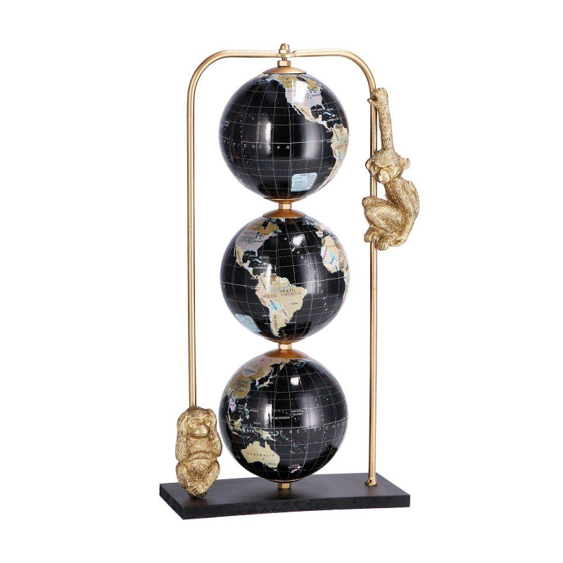 Mappamondo da tavolo base metallo 3 sfere arredo stile vintage nero 29,5cm