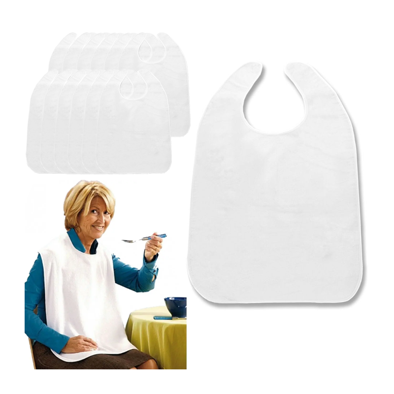 12 Bavaglini bavaglie bavaglioni con velcro adulto in poliestere unisex 60x40 cm