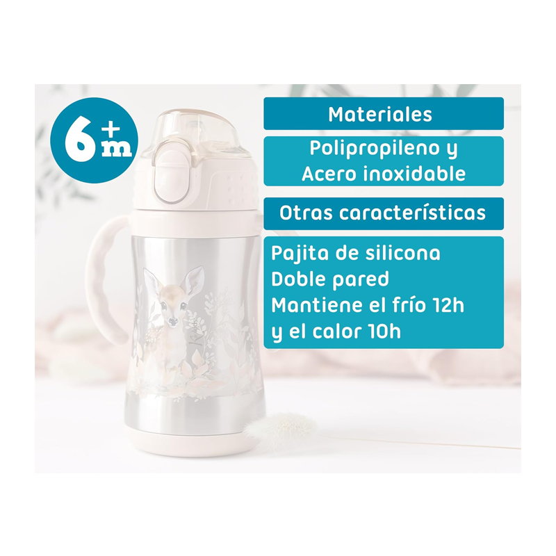 KioKids Borraccia in acciaio inox 280ml con Cannuccia Bambini therm...