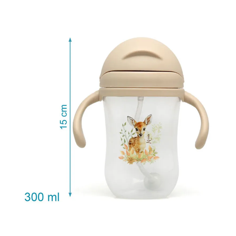 KioKids Tazza con cannuccia in silicone 300ml per Bambini con manic...