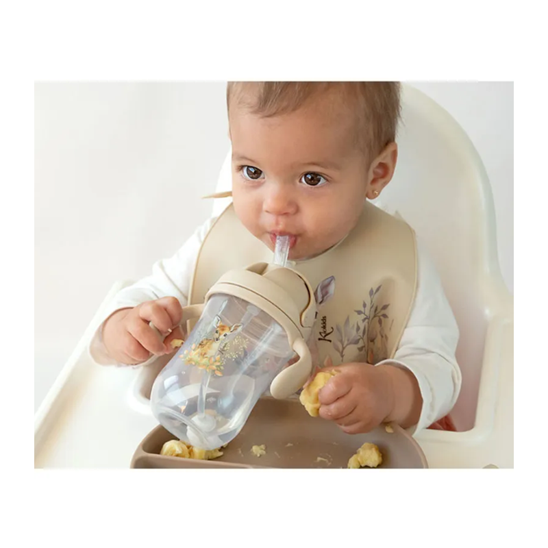 KioKids Tazza con cannuccia in silicone 300ml per Bambini con manic...
