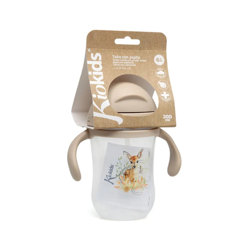 KioKids Tazza con cannuccia in silicone 300ml per Bambini con manic...