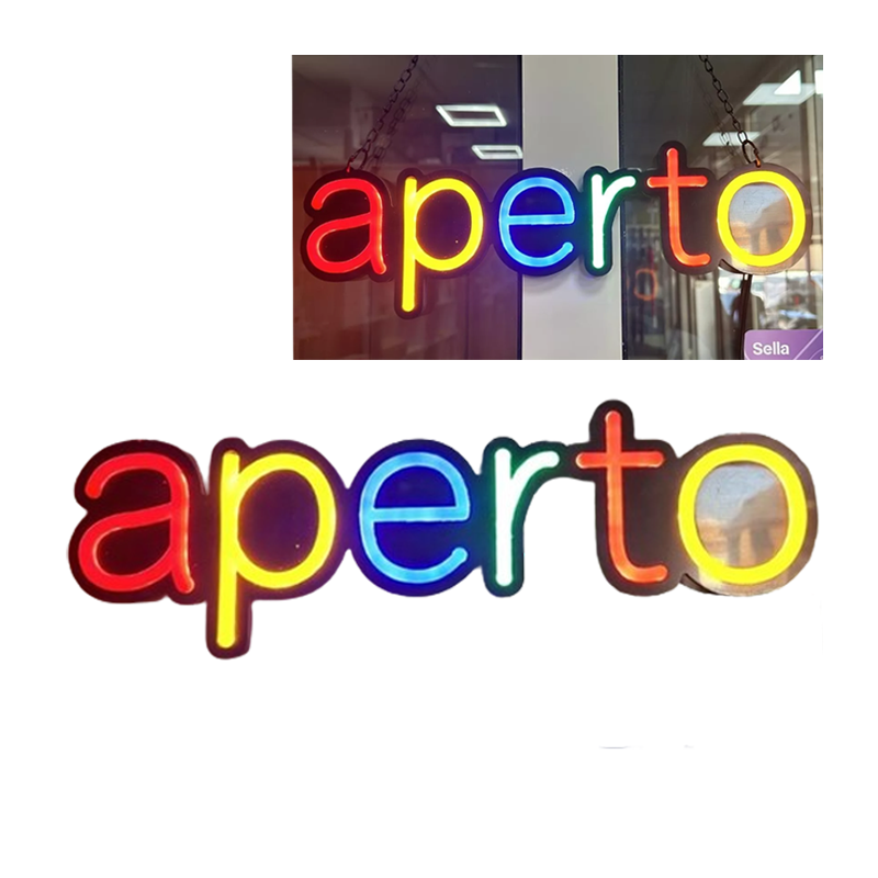 Insegna Luminosa Aperto Colorata LED 40 × 10 cm Bar
