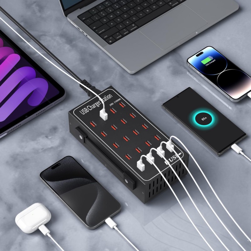 Hongu Stazione di Ricarica USB Multipla 20 Porte Caricabatterie vel...