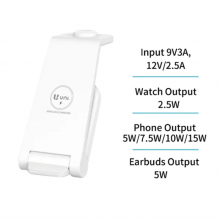 Stazione di Ricarica Wireless 3 in1 QI Smartphone Auricolari Smartwatch type-C