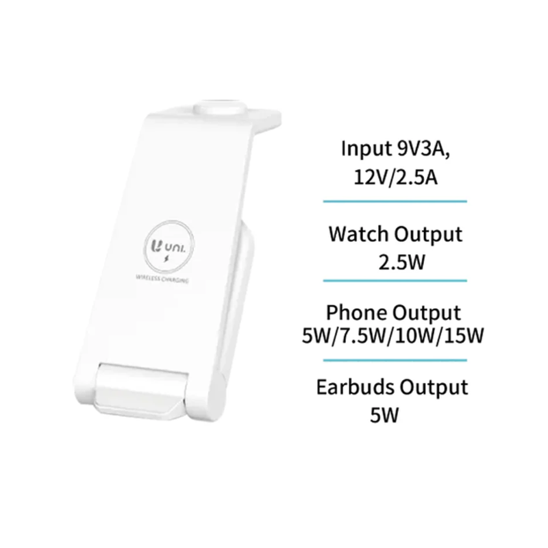 Unico Stazione di Ricarica Wireless 3 in1 QI Smartphone Auricolari ...