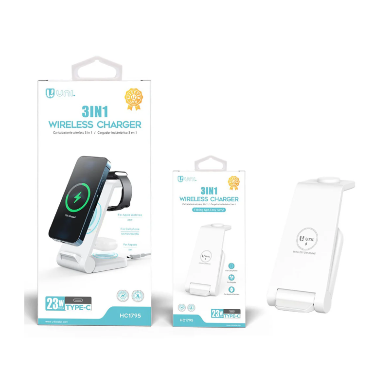 Unico Stazione di Ricarica Wireless 3 in1 QI Smartphone Auricolari ...