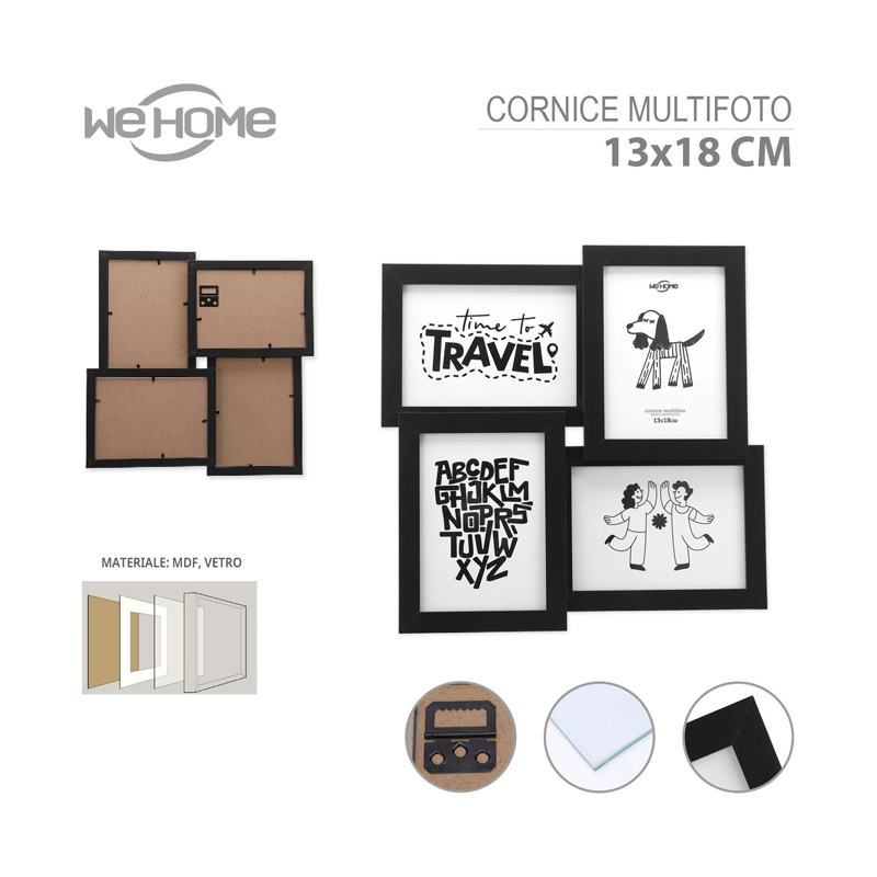 Cornice portafoto multiplo da muro e parete porta 4 foto 3D bianco nero collage