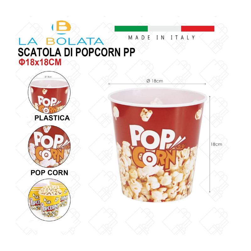Cestino ciotola 3 PZ recipiente popcorn plastica rigida retrò pop corn cinema