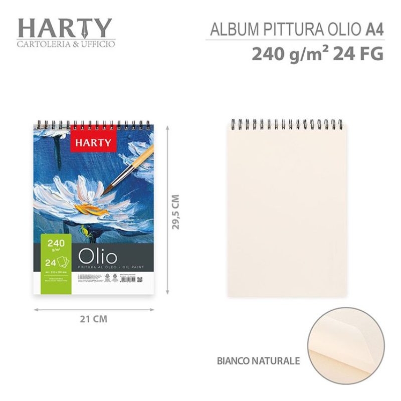 Harty Blocco Carta per colori ad Olio Album A4 6PZ da 24 fogli 240g...