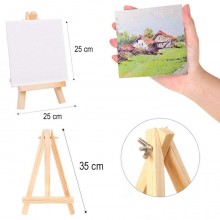4 pezzi Mini Cavalletto con Tela Pittura Piccolo Cavalletto in Legno 25x35 cm