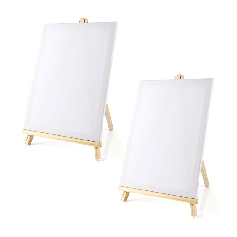 2 pezzi Cavalletto in legno con Tela da dipingere Pittura cavalletti 30x50 cm
