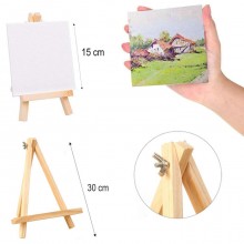 9 pezzi Mini Cavalletto con Tela Pittura Piccolo Cavalletto in Legno 15x30 cm