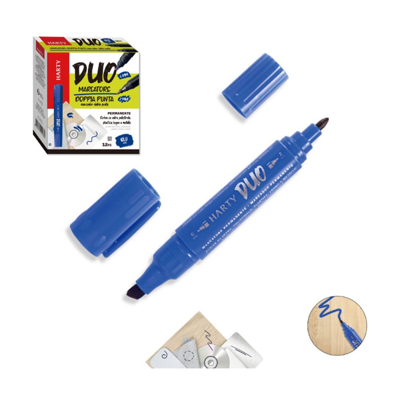 Pennarello Permanente Indelebile 12PZ marcatore plastica blu doppia punta
