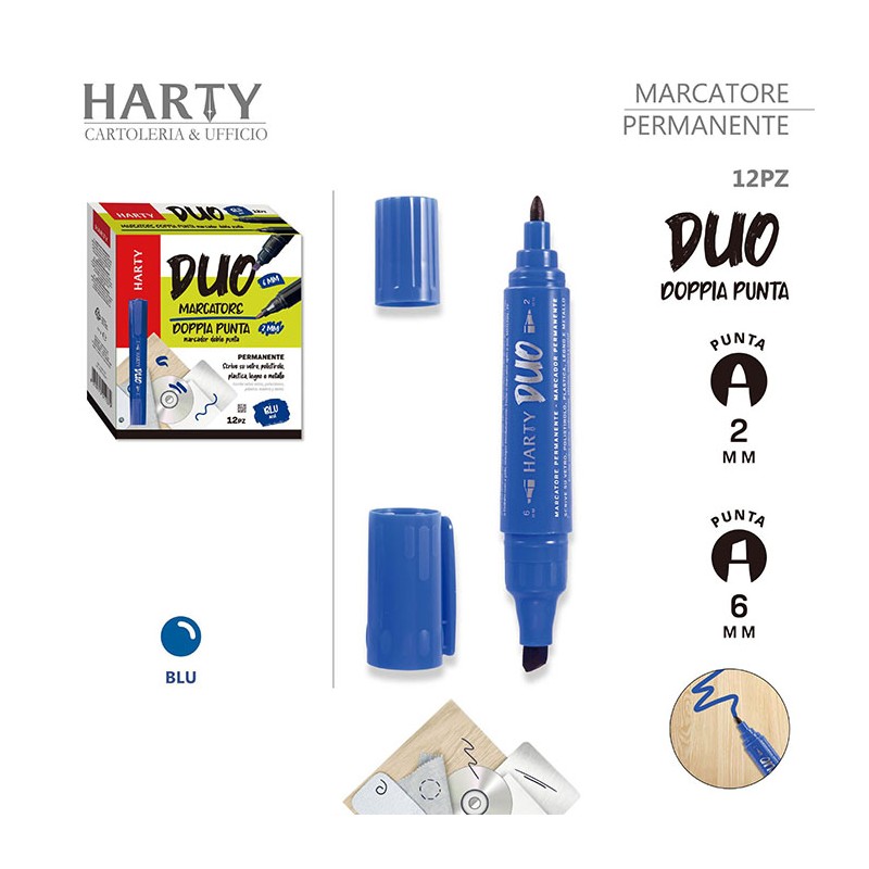 Harty Pennarello Permanente Indelebile 12PZ marcatore plastica blu ...