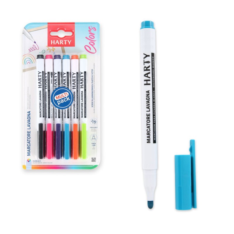 6 Pennarelli a secco colorati per Lavagna bianca marcatore cancellabile colori
