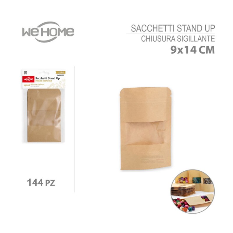 Fino a 144 buste sacchetto per alimenti con chiusura a zip e finestra stand-up