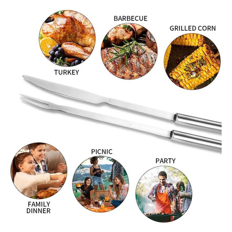 WeHome Set utensili barbecue attrezzi grill in acciaio inox forchet...