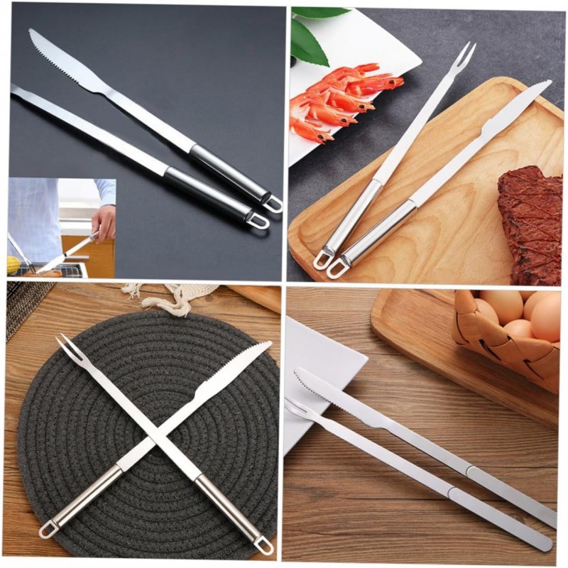 WeHome Set utensili barbecue attrezzi grill in acciaio inox forchet...