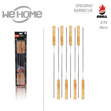 8 Spiedi in acciaio inox 38 cm manico in legno barbecue fornacetta carne verdura