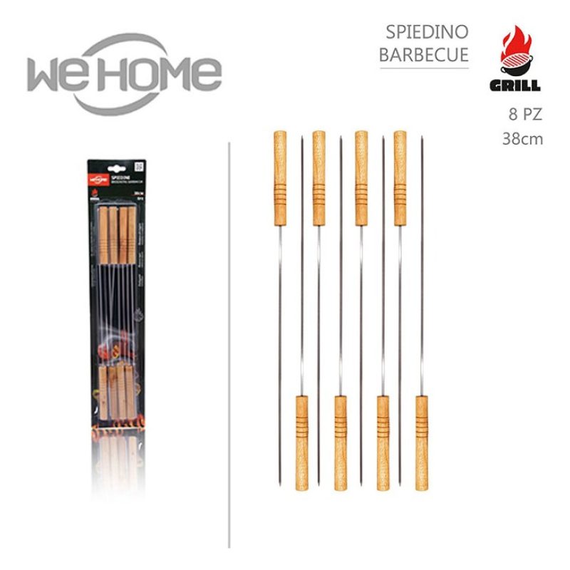 WeHome 8 Spiedi in acciaio inox 38 cm manico in legno barbecue forn...