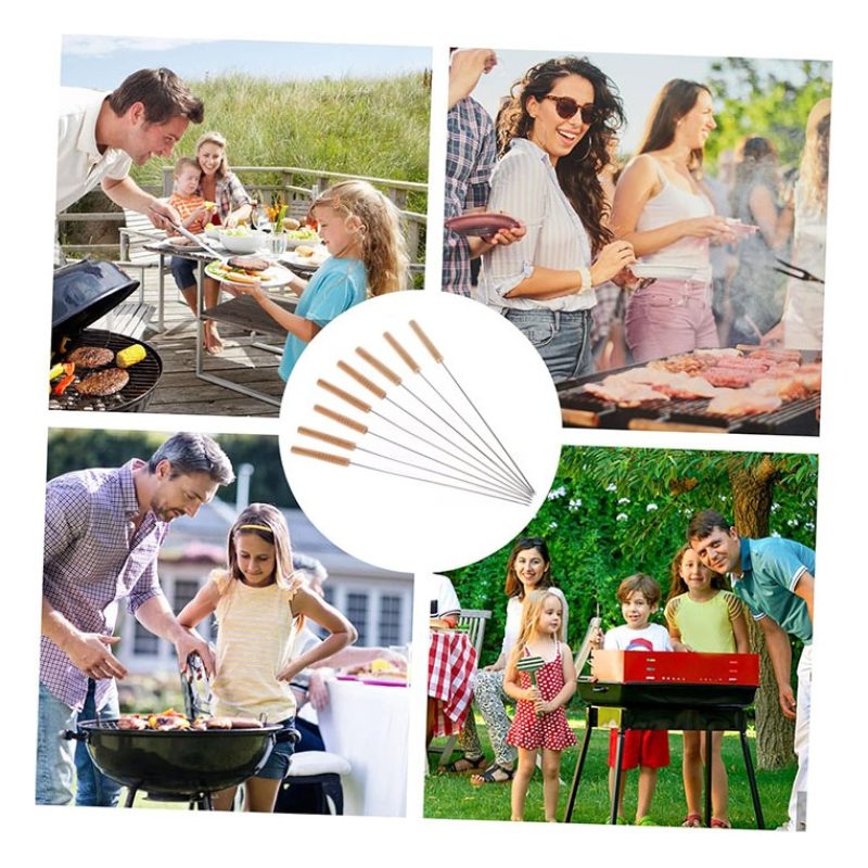 WeHome 8 Spiedi in acciaio inox 38 cm manico in legno barbecue forn...