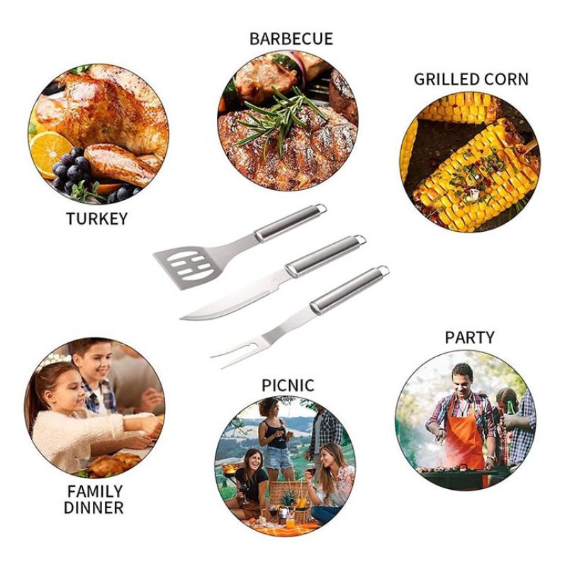 WeHome Set di 3 utensili in acciaio inox per barbecue attrezzi gril...