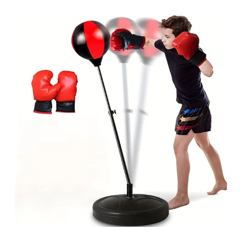Set boxe pugilato per bambini con supporto sacco regolabile 105 cm guantoni box