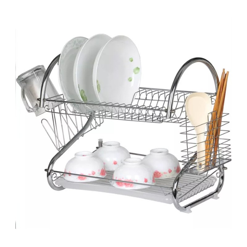 Scolapiatti colapiatti in metallo da appoggio 2 piani con vassoio raccogligocce