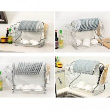 Scolapiatti colapiatti in metallo da appoggio 2 piani con vassoio raccogligocce