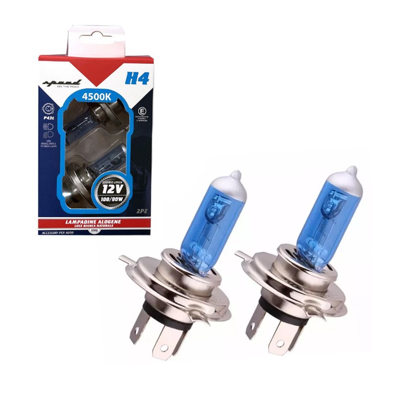 2x Lampadine Alogene H4 Effetto Xenon luce Bianca 12V 90-100W 4500K