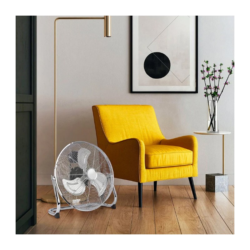 Ventilatore da terra cromato 130W 3 Pale Alluminio a 3 Velocita Dia...