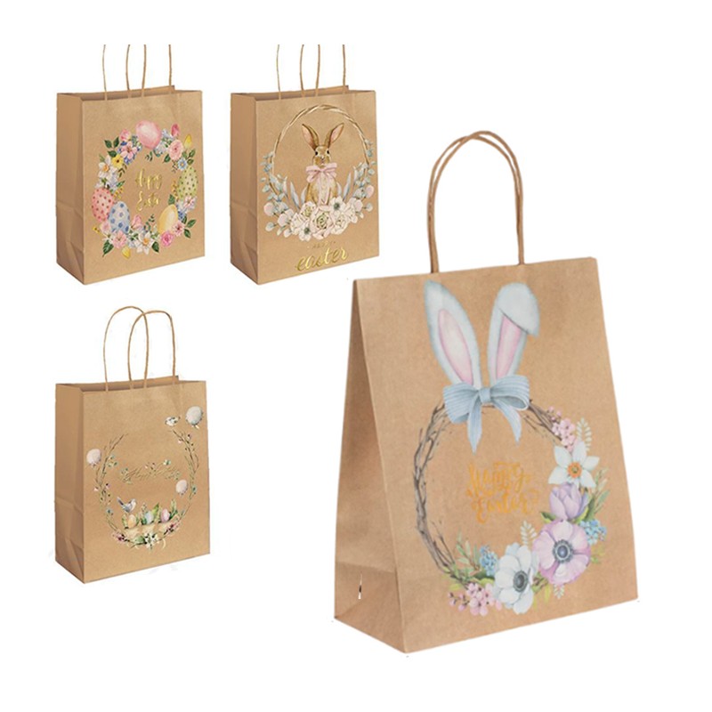 Sacchetti Regalo Di Pasqua 12 pz Pasquali Con Manici incarta kraft per uova