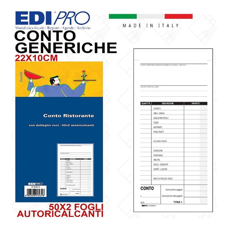 30 Blocchi conto ristorante conti moduli 50x2 Autoricalcante Edipro...