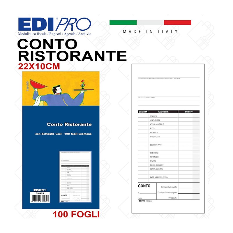 EDIpro 30 Blocchi conto ristorante Blocco 100 fogli carta usomano E...