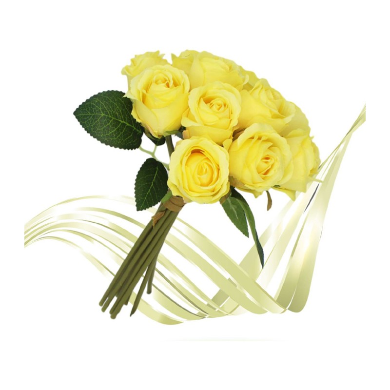 Bouquet Di Fiori 9 Rose gialle Artificiali mazzo Di Piante Finte Decorazione