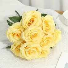 Bouquet Di Fiori 9 Rose gialle Artificiali mazzo Di Piante Finte Decorazione